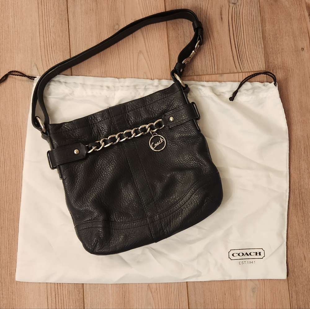 Coach soft refined pebble black leather shoulder bag